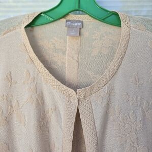 Chico's Long Cream Floral Cardigan